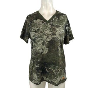 SHE OUTDOORS - WOMEN'S MEDIUM - OLIVE GREEN SHORT SLEEVE CAMO HUNTING SHIRT